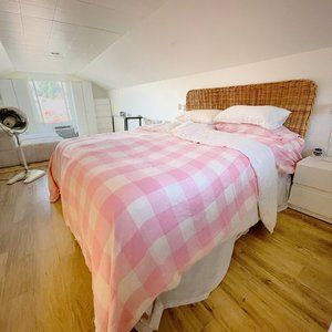 Pink Gingham Linen Sheets! Kip & Co. Strawberries and Cream KING